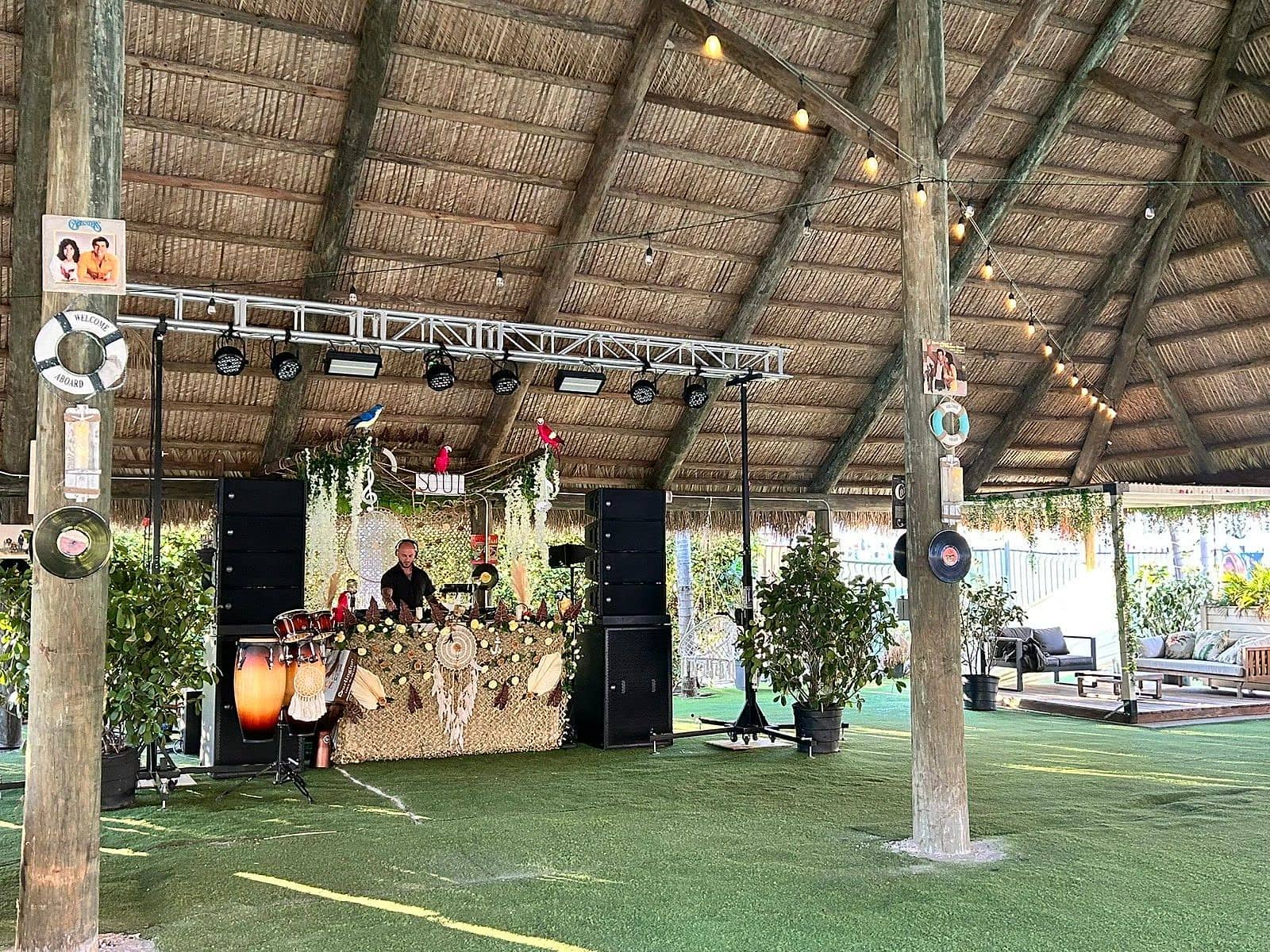 A sound and lighting setup under the Pavilion