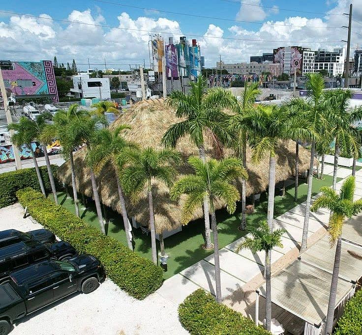 The two rows of real palms over the turf and the Pavilion